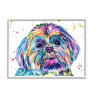 Stupell Industries Bold Rainbow Shih Tzu Dog Portrait Framed Giclee Art