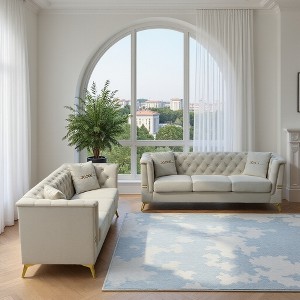 3-Seater Velvet Plush Sofa Set of 2 with Gold-Tone Metal Legs, Stylish Design, and Durable Construction - 1 of 4