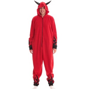 Just Love Womens One Piece Devil Adult Bodysuit Hooded Halloween Pajamas - 1 of 4