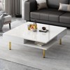 KTMBDW 2-Tier Coffee Table with 4 Golden Legs and 2 Small Drawers for Small Apartment Living Room, Square Wood High Gloss End Table - 2 of 4