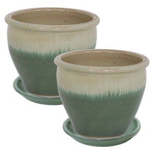 Sunnydaze Chalet UV- and Frost-Resistant Ceramic Planters with Drainage Holes and Saucers - 1 of 4