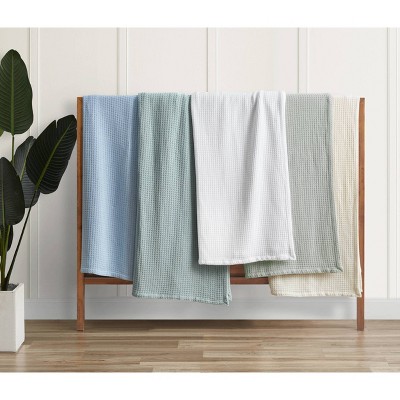 Coastal Knit King-Sized Cotton Blanket in Aqua