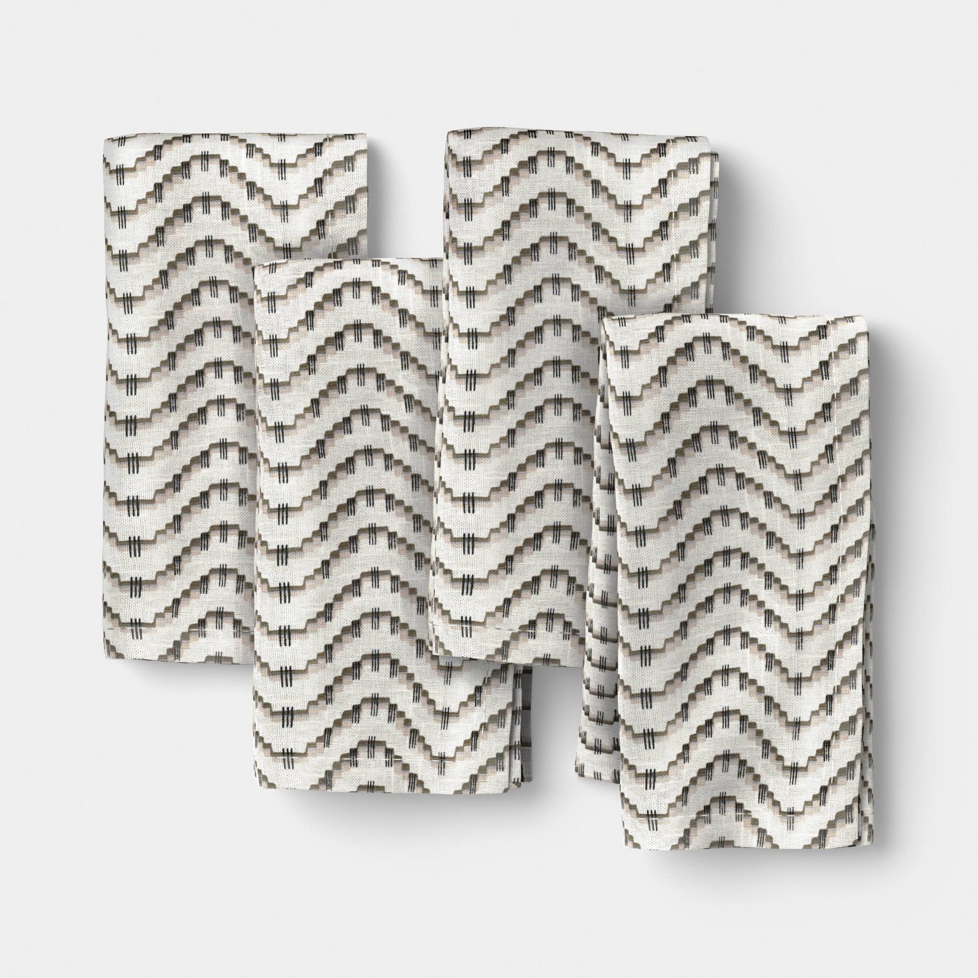4Pk Cotton Napkins Black/Cream Wave - Threshold™