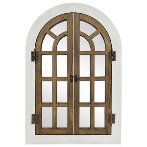 Beautyolove 20 in. W x 30 in. H Farmhouse Arched Mixed-Color Wood Framed Windowpane Wall Mirror - 1 of 4