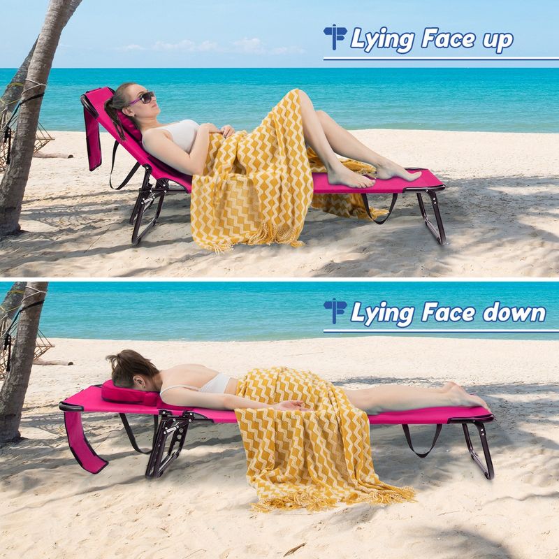 Costway Beach Chaise Lounge Chair with Face Hole Pillows & 5-Position Adjustable Backrest, 3 of 11