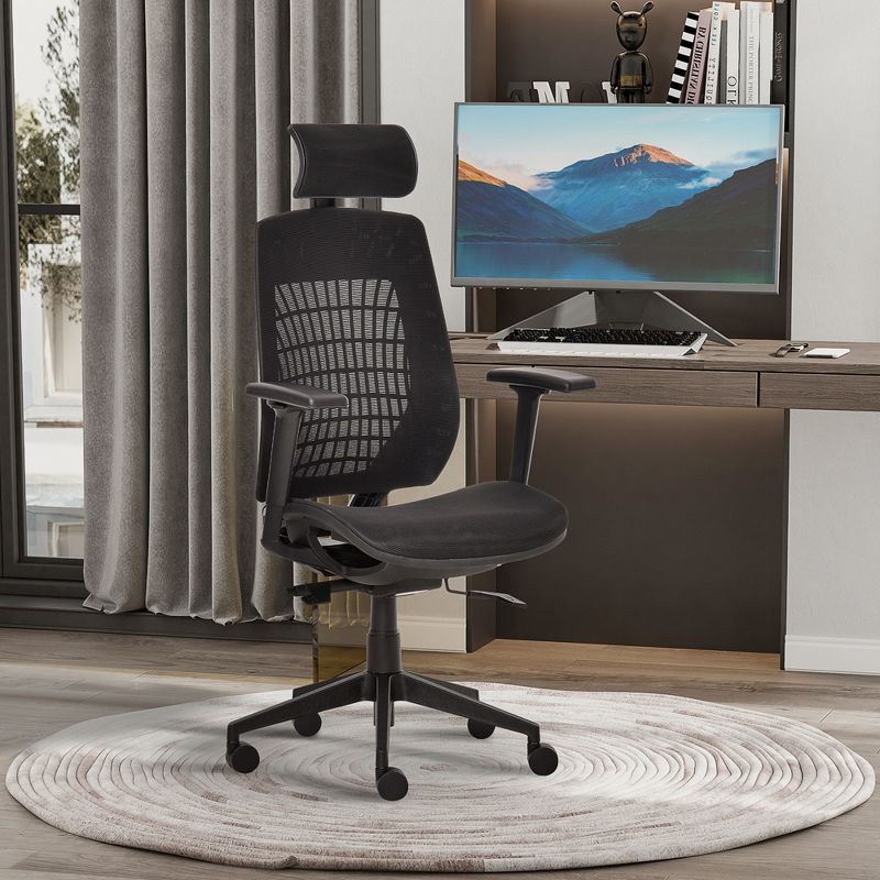 Vinsetto Ergonomic Mesh Office Chair, Reclining High Back Desk Chair with Adjustable Headrest & Armrests, Wheels, Swivel Computer Task & Gaming Chair, 2 of 7