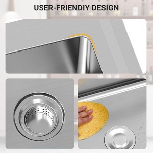 Stainless Steel Thickened Kitchen Utility Sink, Freestanding Single Bowl Kitchen Utility Sink with Pull-Out Faucet for Outdoor Garage Kitchen - 1 of 4