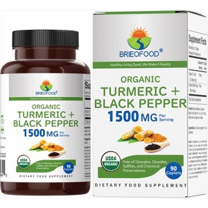 Brieofood Organic Turmeric with Black Pepper 1500mg, 45 Servings, Vegetarian, Gluten Free, 90 Vegetarian Tablets - 1 of 4