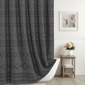 LunaLulinlk Gray Shower Curtain Boho Woven Modern Farmhouse Fabric Shower Curtain - 1 of 4