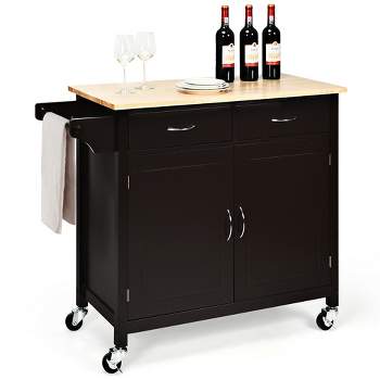 Costway Modern Rolling Kitchen Cart Island Storage Trolley Cabinet Utility for Home Hotel Kitchen w/Solid Wood Top