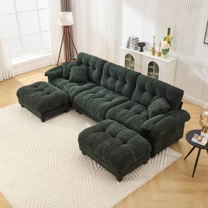 Lounge U-Shaped Sectional Sofaswith Pleated Design and Matching Footstool for Living Room - 1 of 4