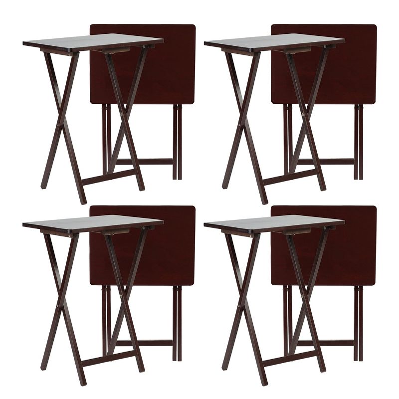 PJ Wood Solid and Sturdy Wood Construction Portable Folding TV Snack Tray Table Desk Serving Stand, Espresso Brown (8-Piece Set), 1 of 7