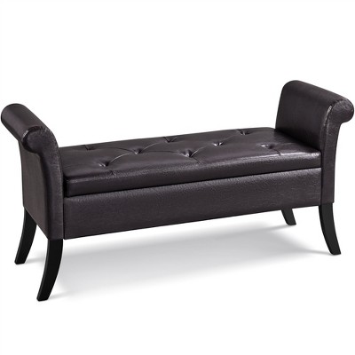 Yaheetech Faux Leather Upholstered Storage Bench with Rolled Armrests