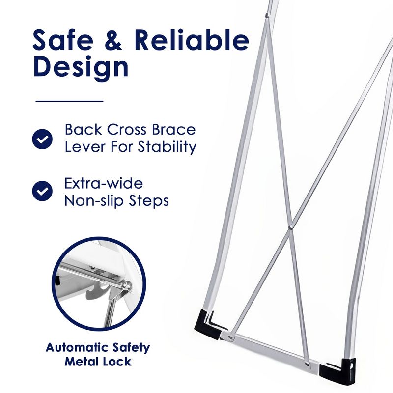 Delxo Alloy Steel Non-Slip Folding 4 Step Stool Portable Ladder with Hand Grip and Secure Locking Mechanism for Indoor or Outdoor Use, White, 5 of 8