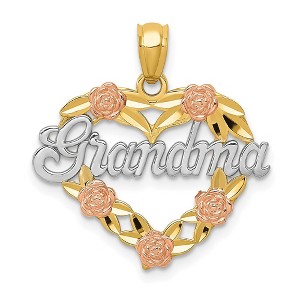 Black Bow Jewelry 14k Two Tone Gold and Rhodium Grandma Heart and Roses Pendant, 21mm - 1 of 4