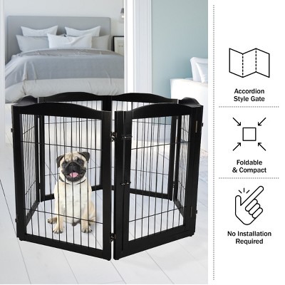 Black Solid Wood and Metal Freestanding Pet Gate