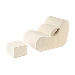 Itopfox High-Density Foam Bean Bag Chair with Ottoman, Cozy Sofa Chair with Waist Support for Living Room, Bedroom, Beige - 1 of 4
