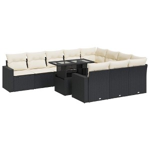 vidaXL 11 Piece Patio Sofa Set with Cushions Black and Cream Poly Rattan - 1 of 4