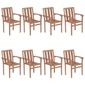 vidaXL Patio Chair Set of 8 Natural wood, Taupe cushion - 1 of 4