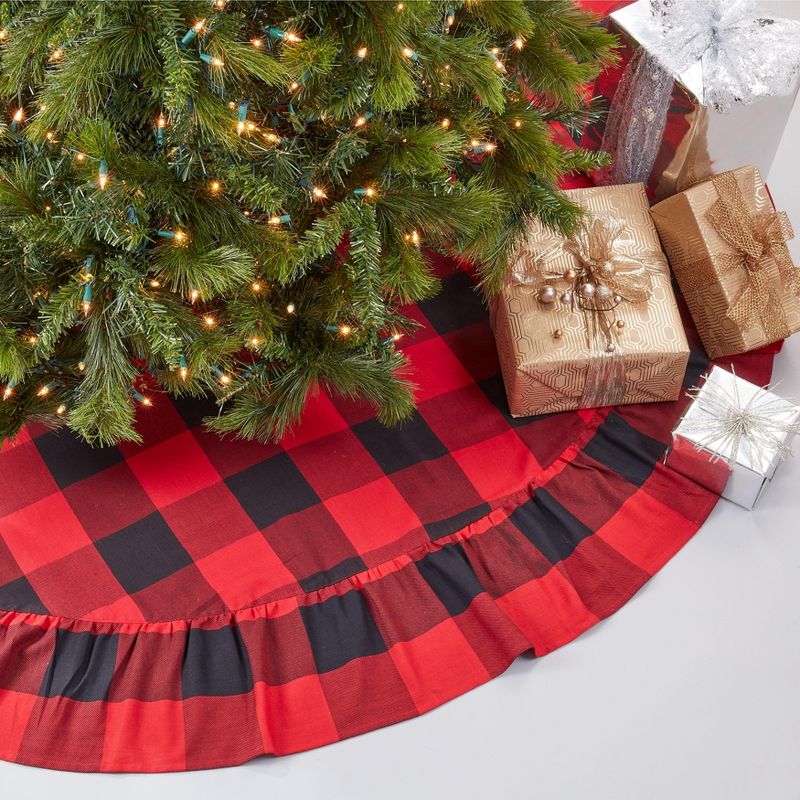Saro Lifestyle Buffalo Plaid Ruffle Design Decorative Holiday Cotton Christmas Tree Skirt, 1 of 5