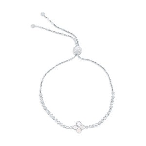 Simona Sterling Silver, Flower MOP Center, CZ Adjustable Bolo Bracelet - Silver - 1 of 2