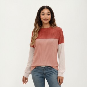 Anna-Kaci Women's Long Sleeve Colorblock Pullover Top with Crew Neck and Relaxed Fit - 1 of 4