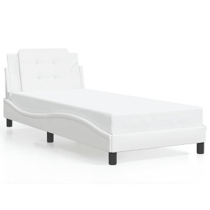 vidaXL Twin Faux Leather Bed Frame with Headboard, Plywood Slats, 39.4"x74.8", White - 1 of 4