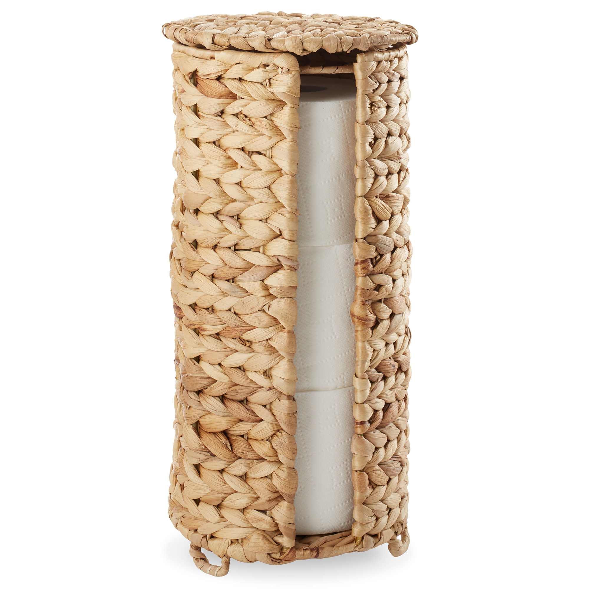 Casafield Toilet Paper Roll Holder with Lid - Natural, Fits 3 Rolls, Free Standing Water Hyacinth Bath Tissue Storage Organizer for Bathroom