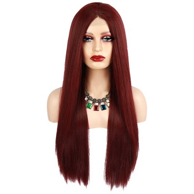 Unique Bargains Lace Front Wigs, Heat Resistant Long Straight Hair for Girl  Daily Use with Comb 26 1PC Red Brown