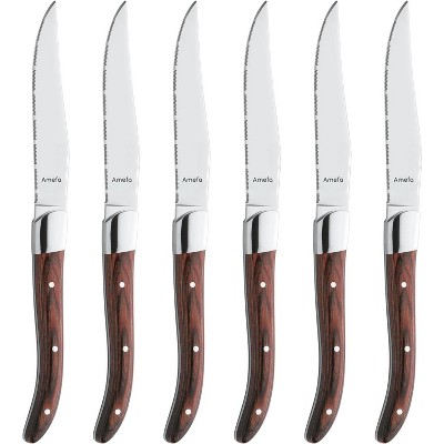Amefa Royal Steak Knives, Set of 6, Premium Hardened Stainless Steel, Triple Rivet Ergonomic Handle Design, Serrated Edge 4" Blade Steak Knife