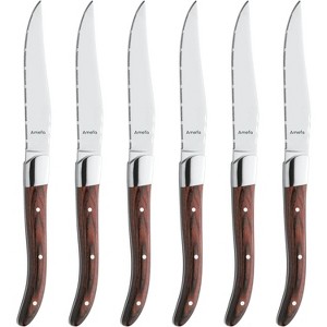 Amefa Royal Steak Knives, Set of 6, Premium Hardened Stainless Steel, Triple Rivet Ergonomic Handle Design, Serrated Edge 4" Blade Steak Knife - 1 of 4