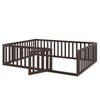 TIRAMISUBEST Twin/Full/Queen Size Wood Floor Platform Bedwith Fence and Door, Solid Wood Floor Bed Montessori Bed with Guardrails - 3 of 4