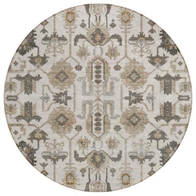 Ivory Beige And Taupe Oriental Washable Indoor Outdoor Area Rug