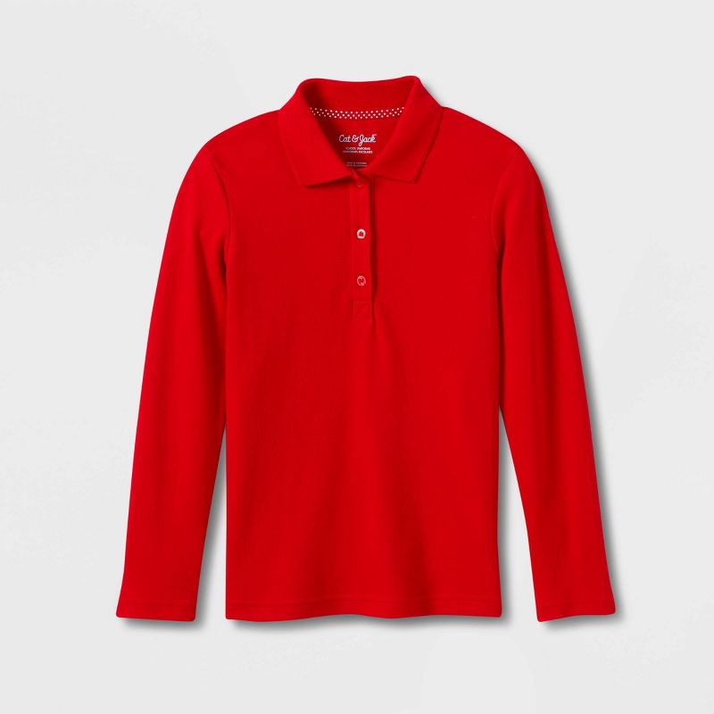 Girls' Long Sleeve Interlock Uniform Polo Shirt - Cat & Jack™, 1 of 5