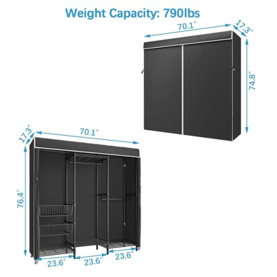 VIPEK V10C Heavy Duty Covered Clothes Rack Closet, Black Rack with Cover, Max Load 790LBS