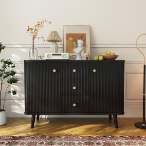 47" Sideboard Buffet Cabinet, Entryway Coffee Bar Cabinet with 3 Drawers, Wooden Floor Cupboard, Fluted Media Console Table for Living Room - 1 of 4