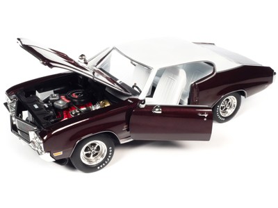 1970 Buick GS Stage 1 Burgundy Mist Metallic Diecast Model Car with White Top