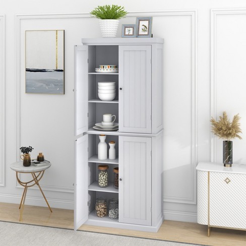 Multifunctional Tall Bathroom Corner Storage Cabinet With Two Doors,  Adjustable Shelves And Open Shelves, White - Modernluxe : Target