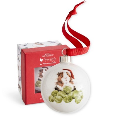 Royal Worcester Wrendale Designs Bauble, 2.6" Holiday Decoration Christmas Tree Ornament, Festive Bauble with Red Ribbon