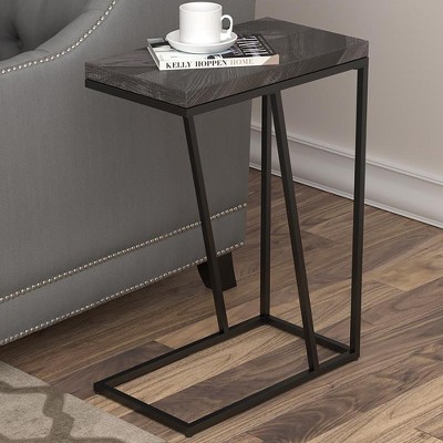 Vynxaria Rustic Accent Table - Grey Herringbone & Sandy Black Finish, Industrial-Rustic Fusion
