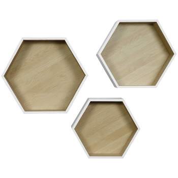 Set of 3 Sorbus Floating Shelf Hexagon Set - Honeycomb Decorative Hanging Display for Collectibles, Photos Frames, Plants, and more (White)