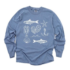 Simply Sage Market Women's Fisherman Collage Long Sleeve Garment Dyed Tee - 1 of 4