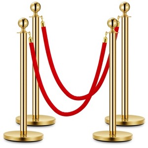 COZONY Stanchions and Velvet Ropes, Crowd Control Barriers, Red Carpet Queue Poles, Gold, Easy Assembly for Events, 4 post 2 rope - 1 of 4