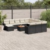 vidaXL 13 Piece Patio Sofa Set with Cushions Black Poly Rattan - Black and Cream - 2 of 4