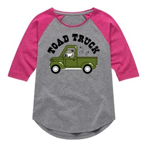 Girls' - Instant Message - Toad Truck Shirt Tail Raglan Graphic T-shirt - 1 of 4