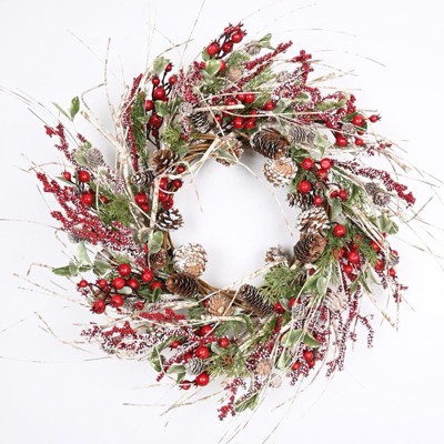 26" Farmhouse Berry Pine Winter Christmas Birch Wreath for Front Door