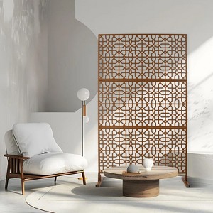 PAGED Privacy Screen Modern Metal Fence Partition Panel with Geometric Pattern for Balcony Garden Room Divider, 76" H×48" W - 1 of 4