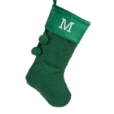 Personalization Mall Cozy Green Shearling Embroidered Initial Christmas Stocking