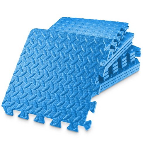 Philosophy Gym Pack of 12 Exercise Flooring Mats - 12 x 12 Inch Foam Rubber  Interlocking Puzzle Floor Tiles - Blue