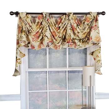 RLF Home Casa Di Diori 3-Scoop Victory Swag Center 25" Tails Elegant Window Treatment 4" Top Tabs 50" x 18" Cameo Cream